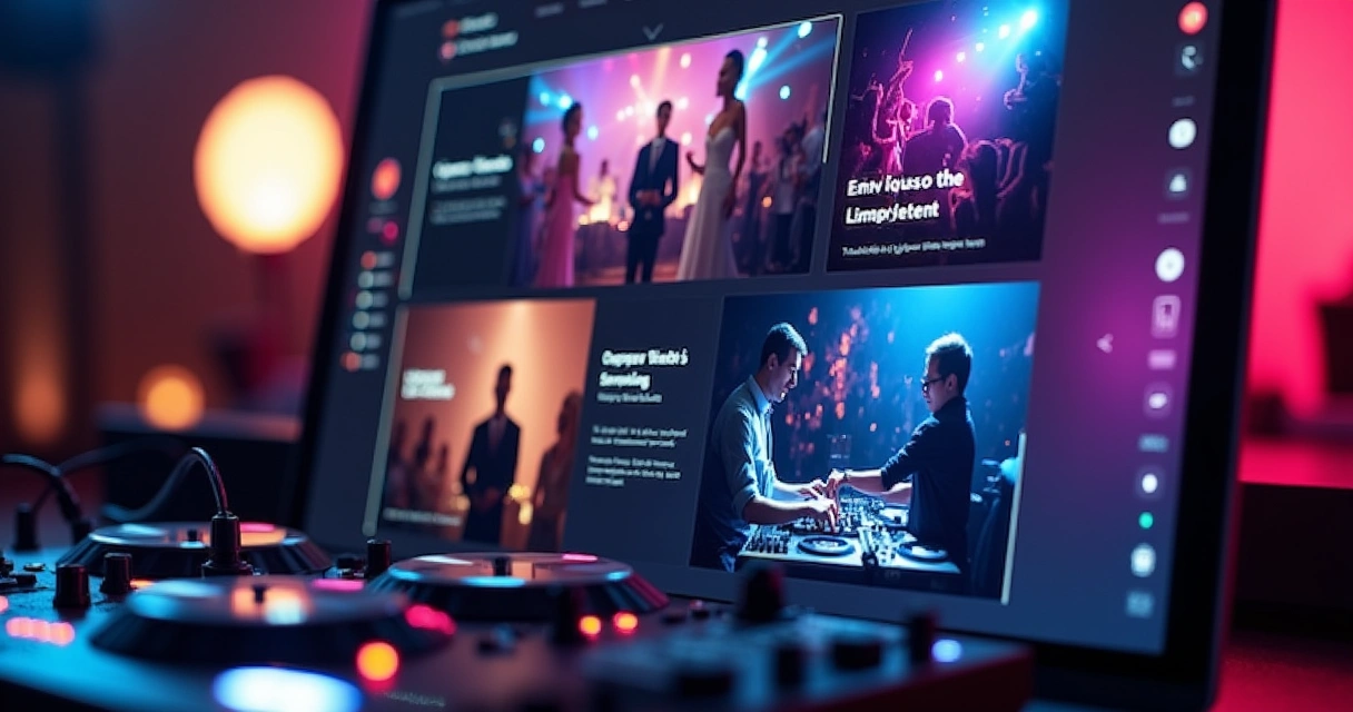 Página de site de DJ exibindo fotos em alta resolução e vídeos curtos 