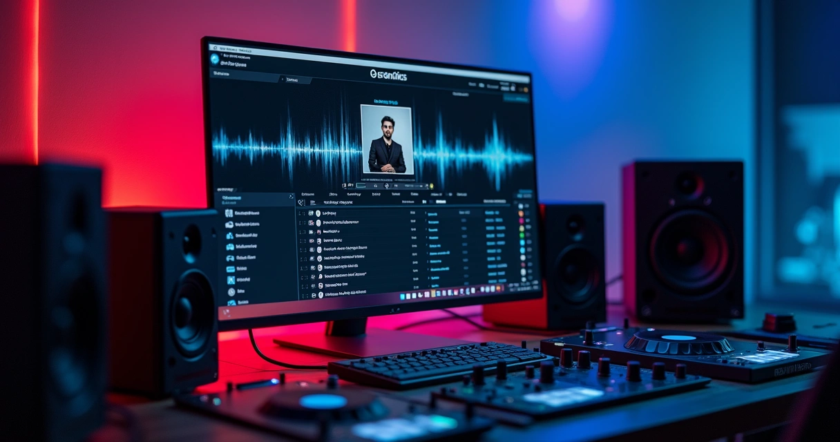 Página de site de DJ mostrando player de áudio personalizado e lista de faixas 