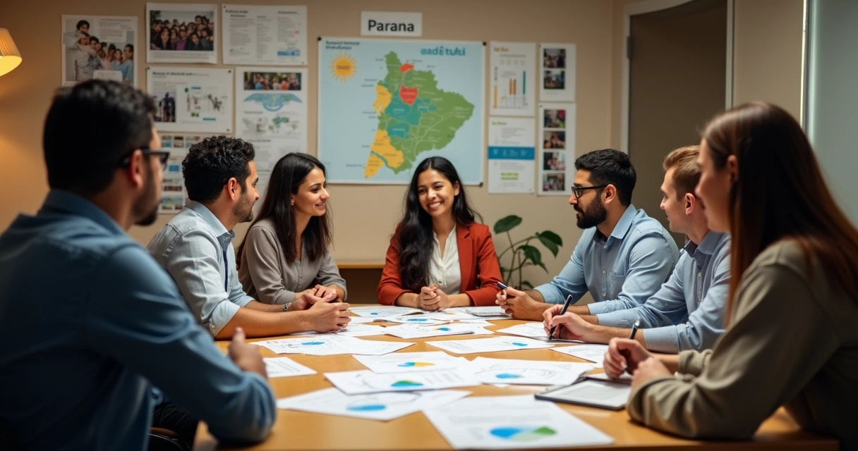 Reunião de pessoas planejando doações para ONGs do Paraná