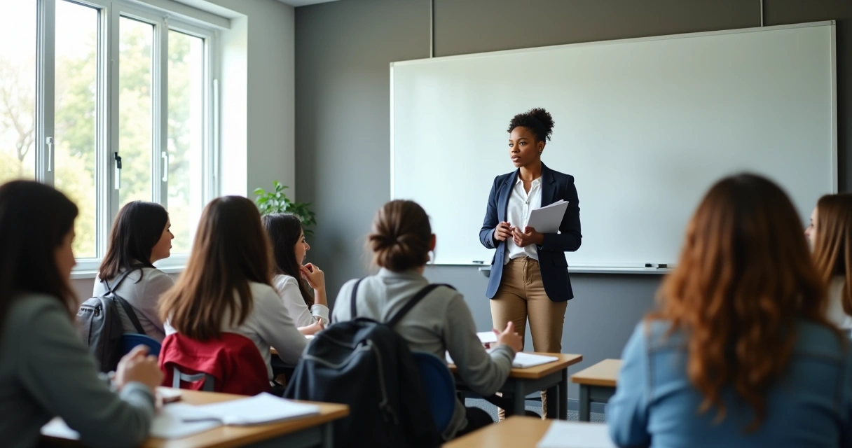 Docente observando a estudiantes en aula diversa 