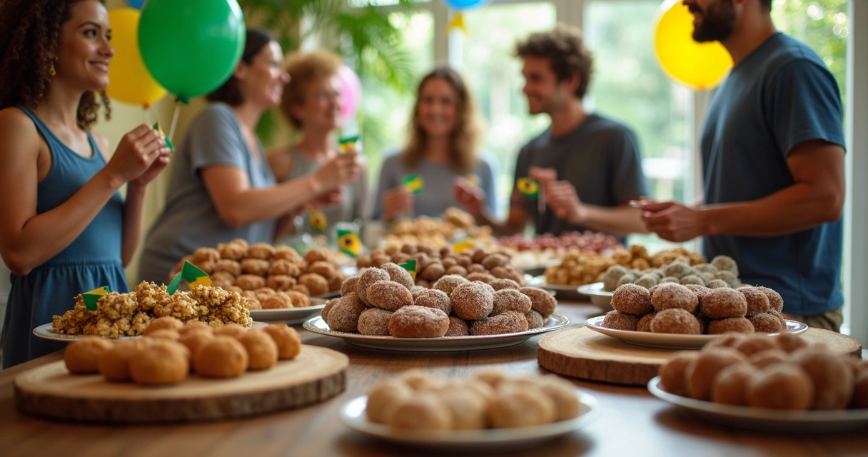 Mesa com doces brasileiros em festa em Orlando 