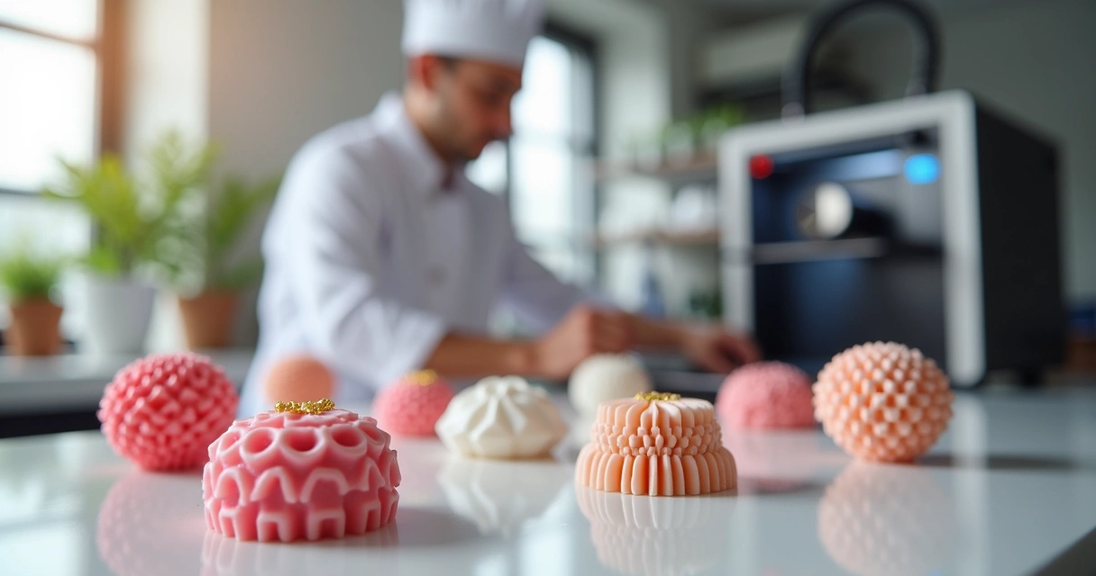 Doces com formas geométricas criados por impressora 3D 