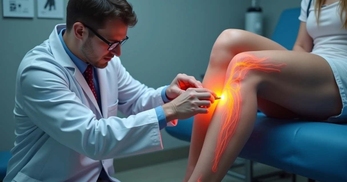 Doctor examining patient's legs focusing on varicose veins treatment 