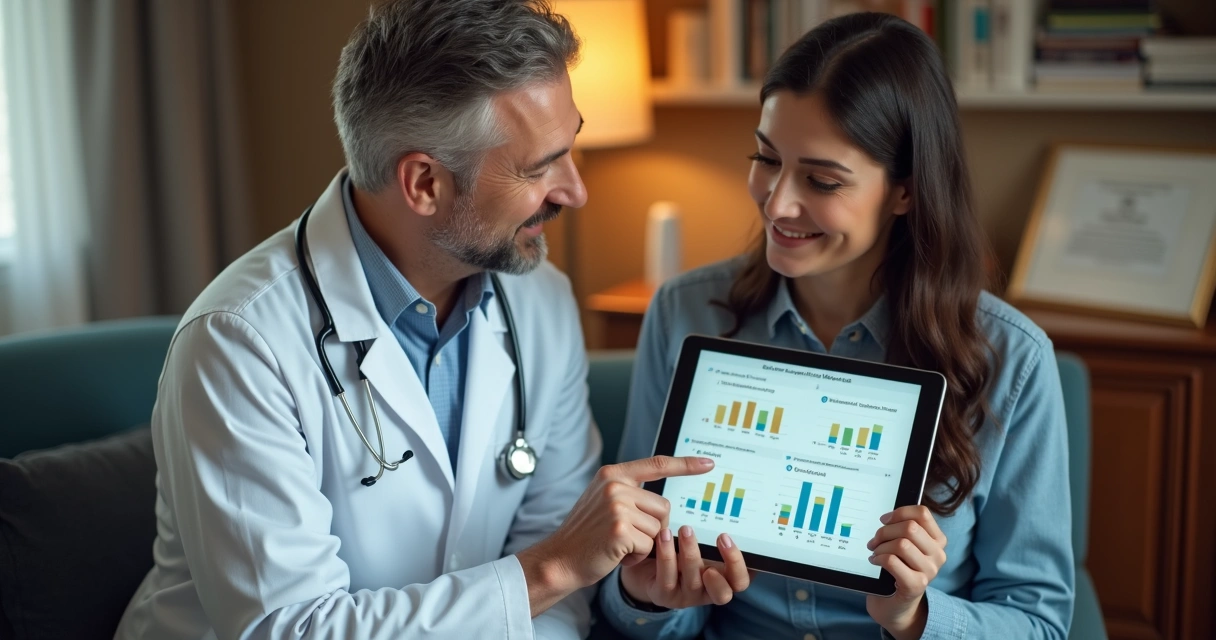 Doctor discusses GLP-1 injection side effects with patient. 
