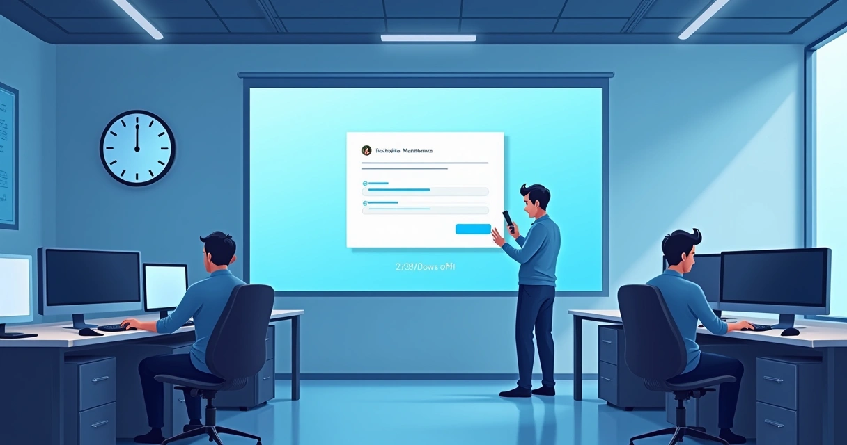 A digital contract platform notification showing brief downtime during scheduled maintenance.