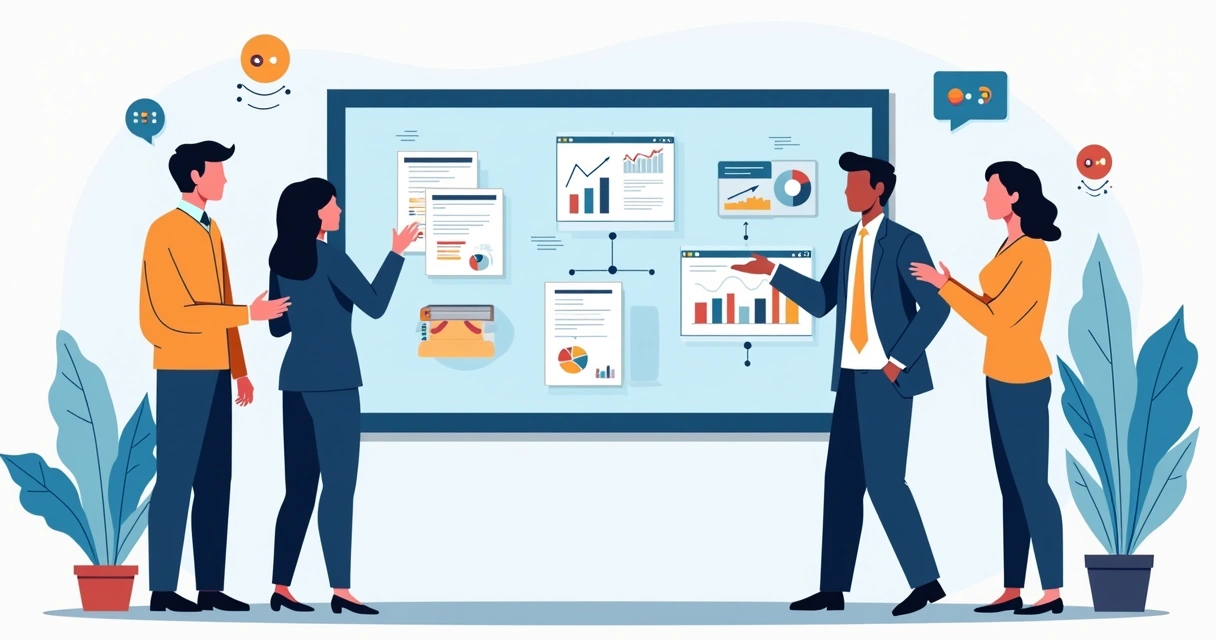 Business team collaborating on digital document workflow 