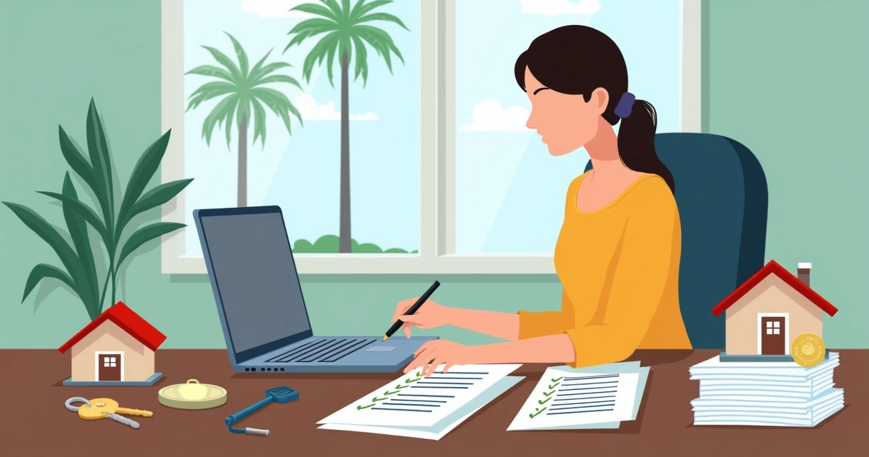 Person organizing documents for short-term rental 