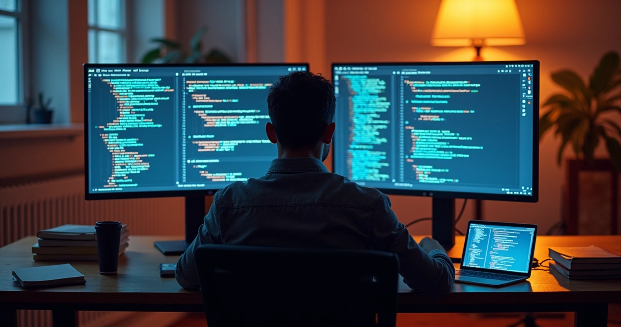 Desenvolvedor analisando documentação de API NFSe nacional em tablets e monitores 