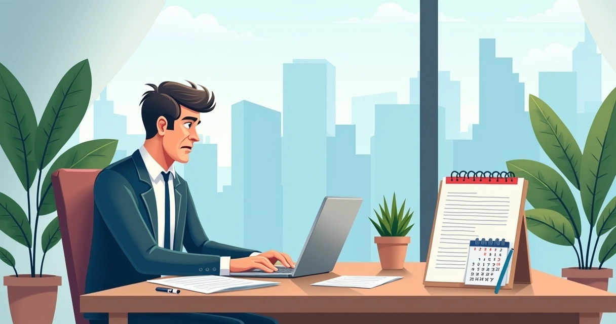 Ambiente tranquilo de escritório com pessoa documentando comunicação sobre atraso na entrega de imóvel.