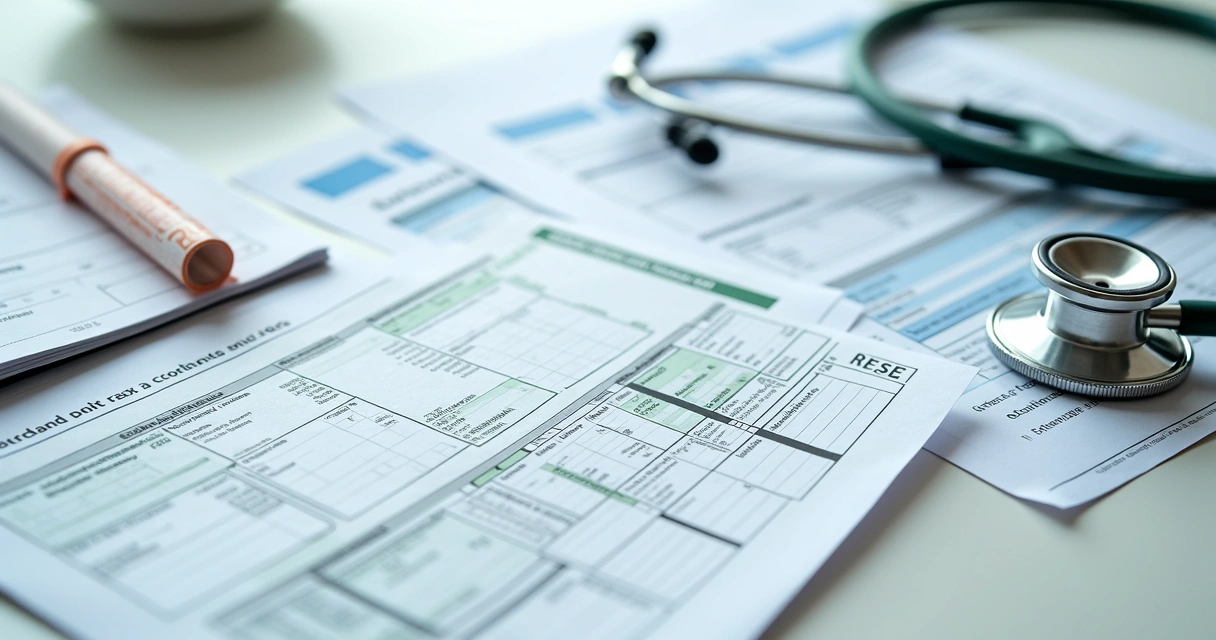 Documentos fiscais e contábeis organizados em clínica 