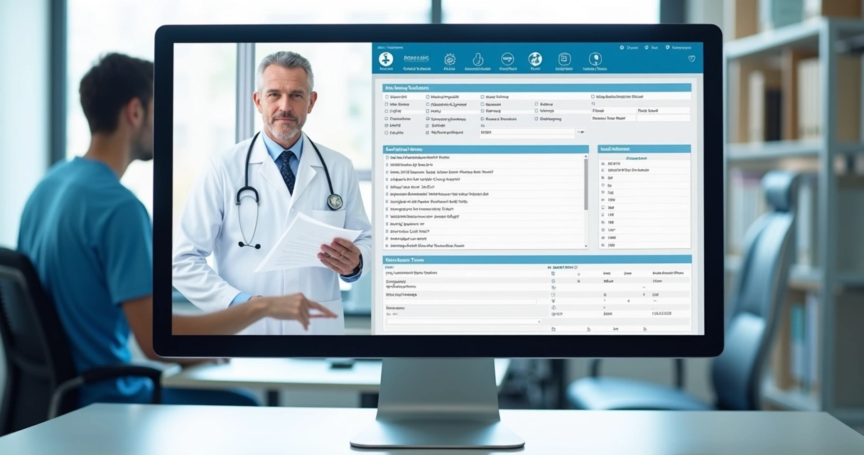 Tela de computador com prontuário eletrônico e campos de consentimento 
