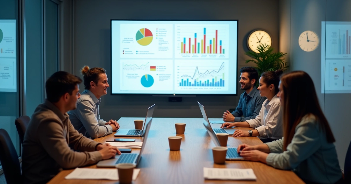 Equipe analisando registros de feedback de clientes em tela projetada 