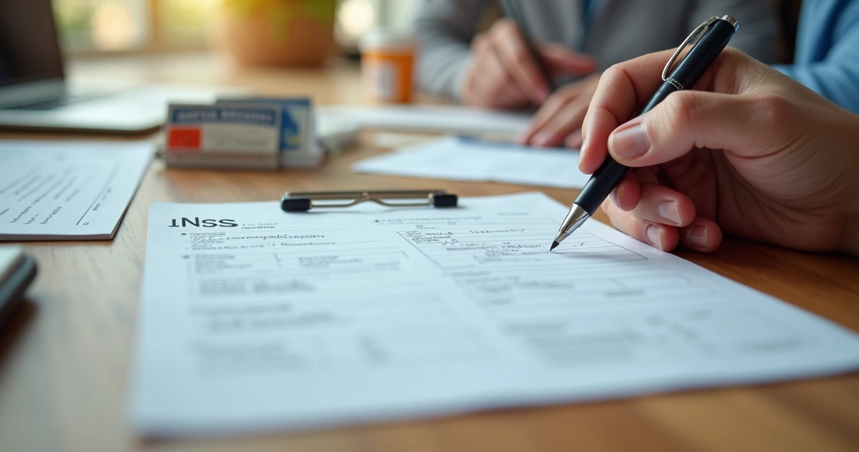 Documentos organizados para pedido de benefício no INSS 