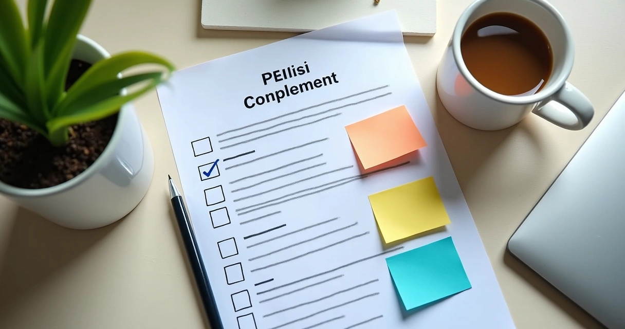 Documento de PGR com checklist preenchido em mesa de escritório pequeno. 