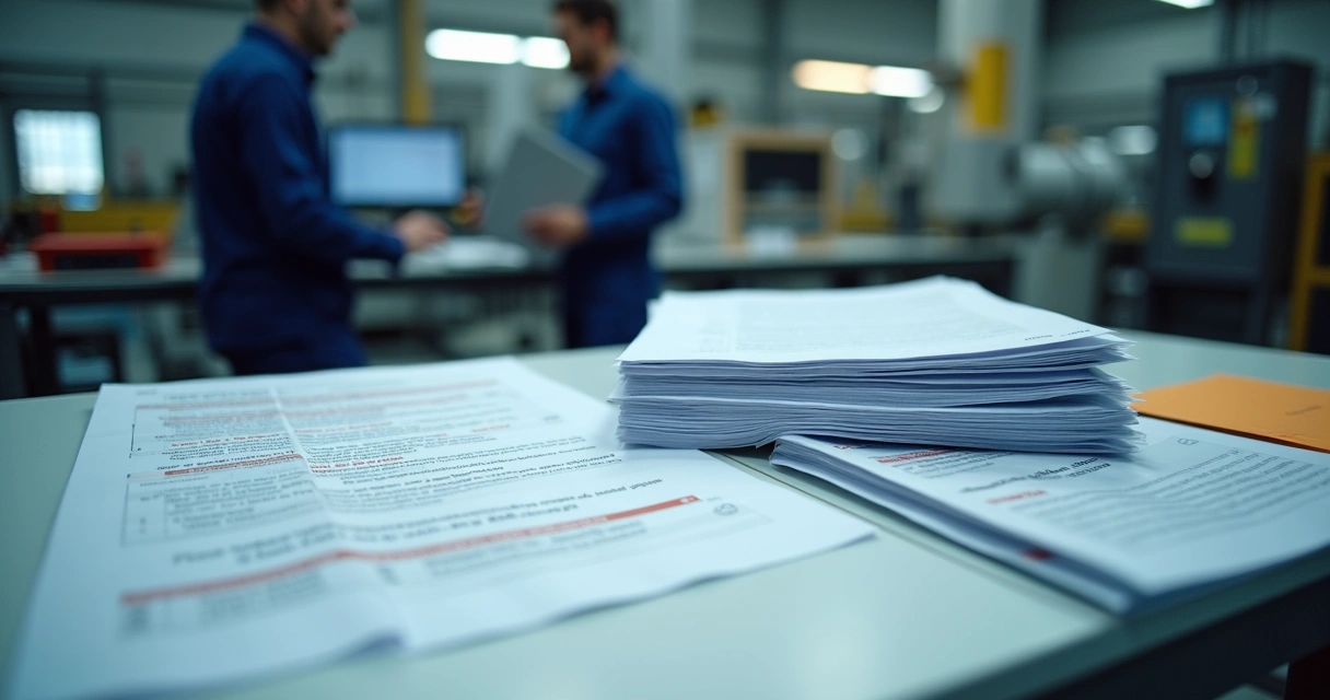 Documentação técnica organizada sobre segurança de máquina industrial 