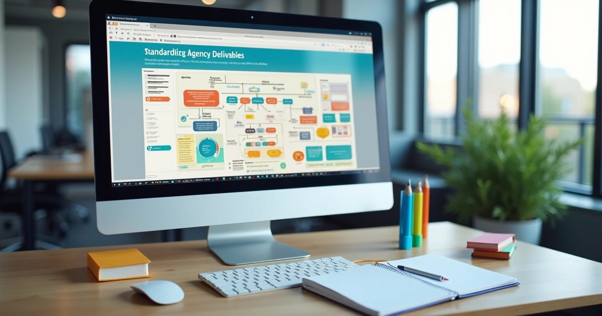 Tela de computador com playbook digital aberto mostrando fluxograma e checklists 