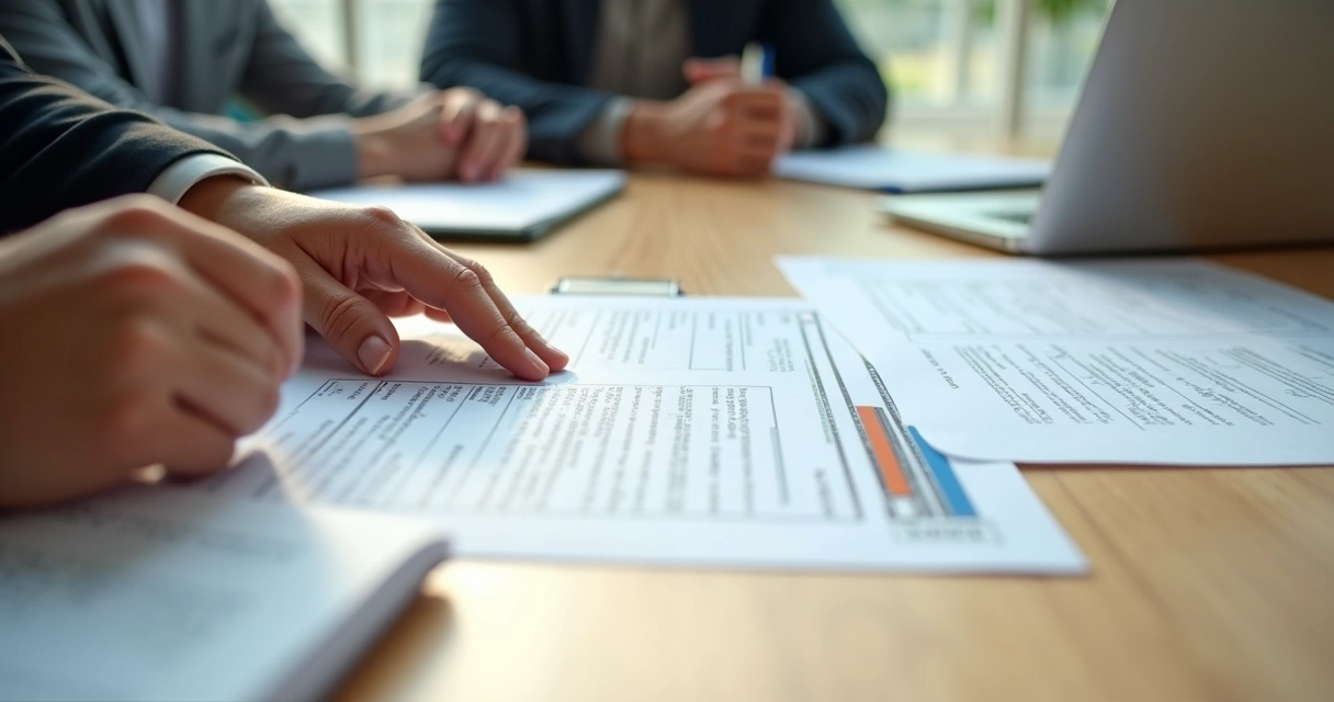 Relatórios auditáveis e políticas internas em mesa de trabalho 