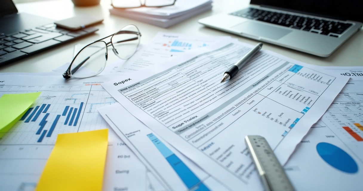 Documentos de projeto industrial com checklist e cronograma sobre a mesa