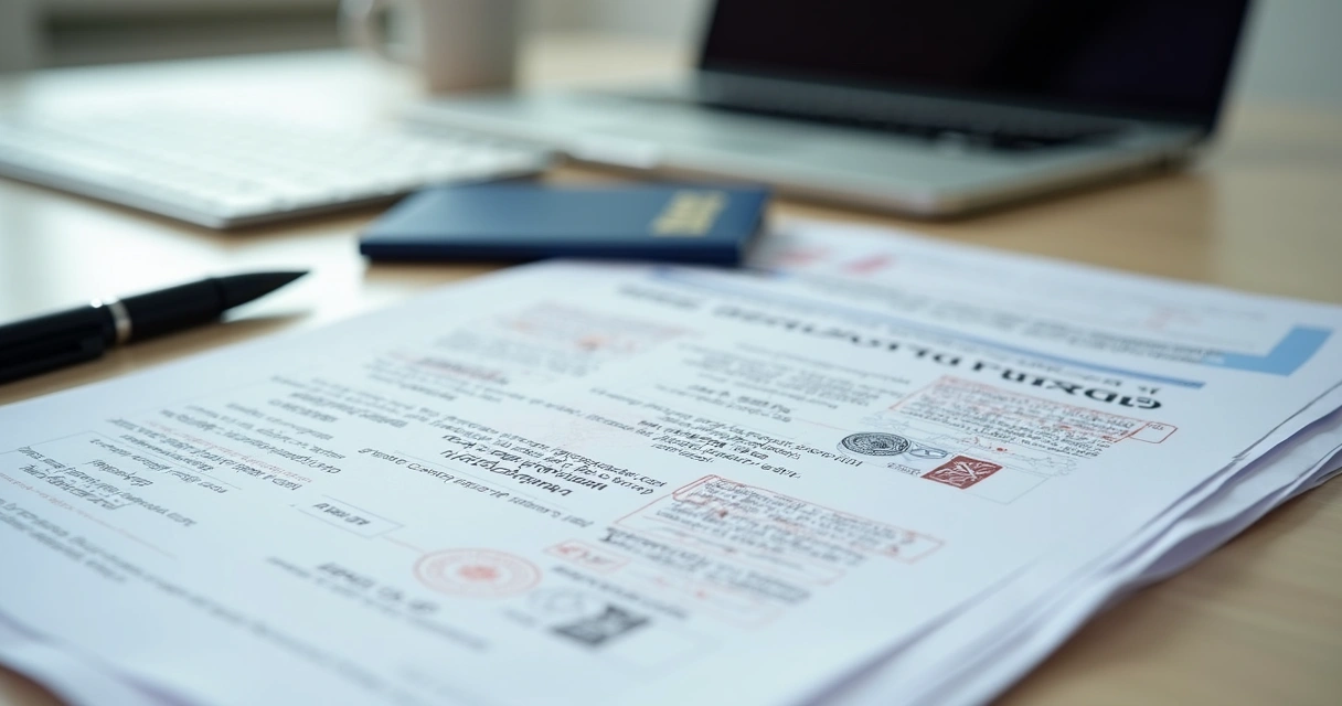 Pilha de documentos oficiais para residência no Paraguai sobre uma mesa com selo do governo 