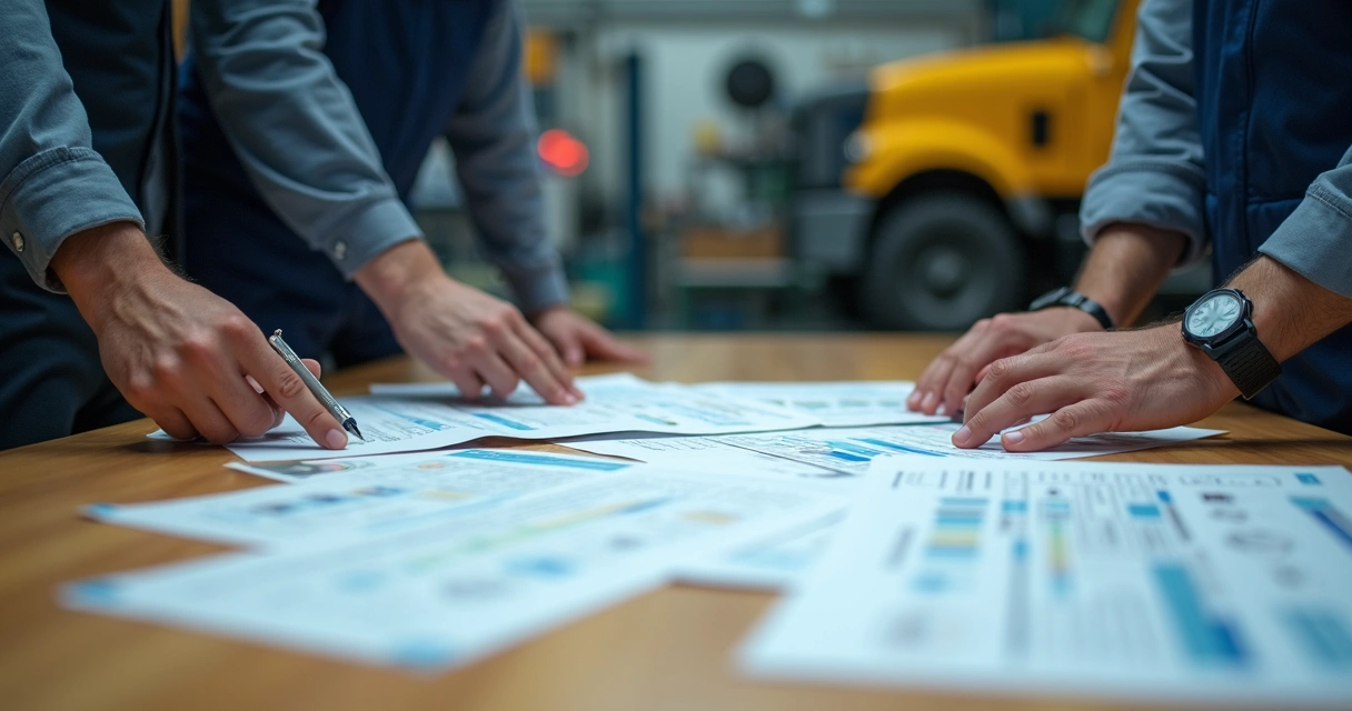 Documentação de treinamento NR-12 preenchida ao lado de engenheiros em inspeção