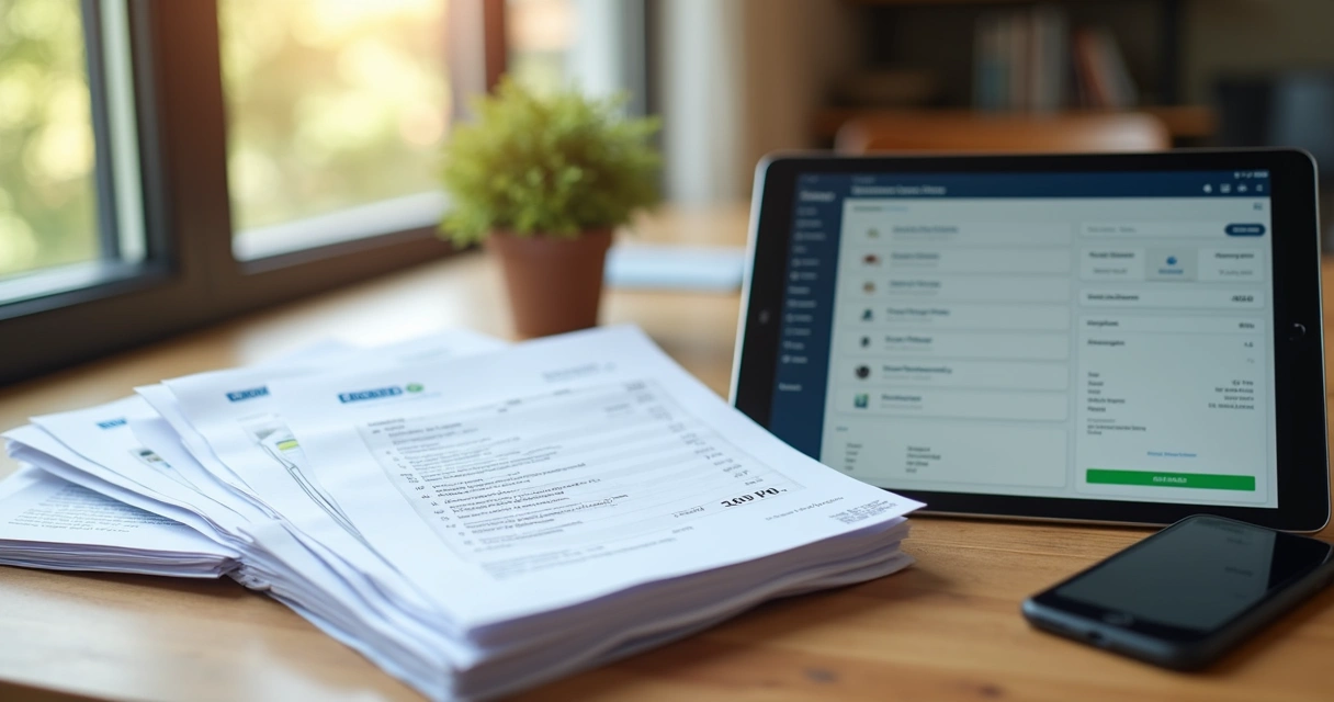 Pilha de documentos de vendas e-commerce organizados 