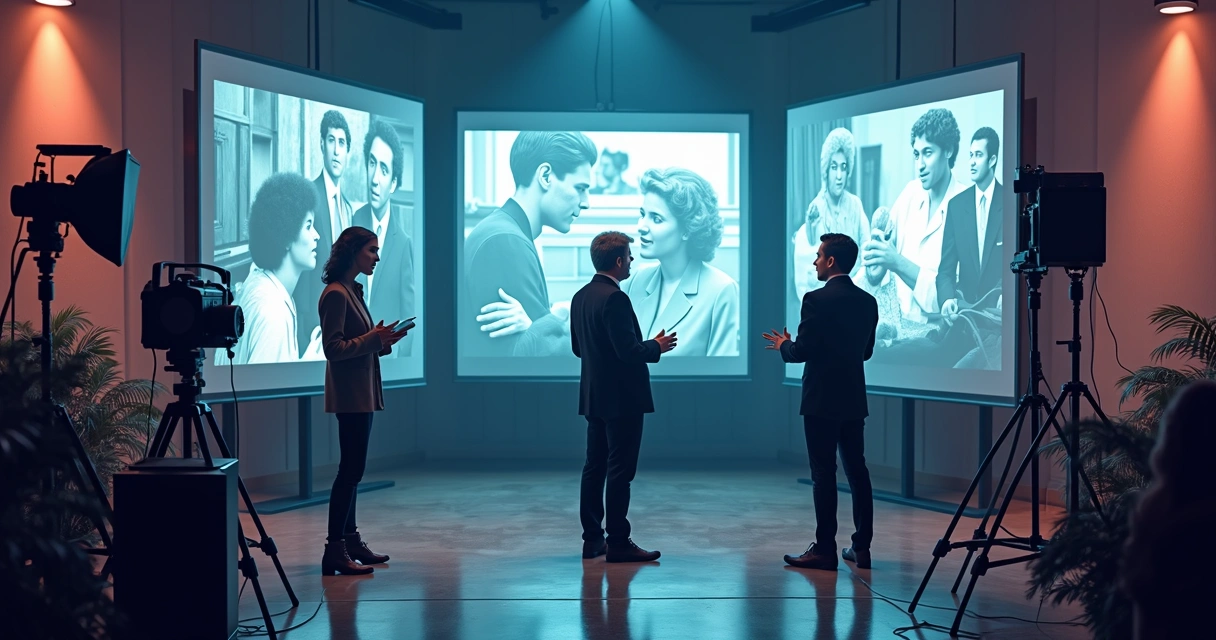 Cena de gravação de documentário analisando séries clássicas 