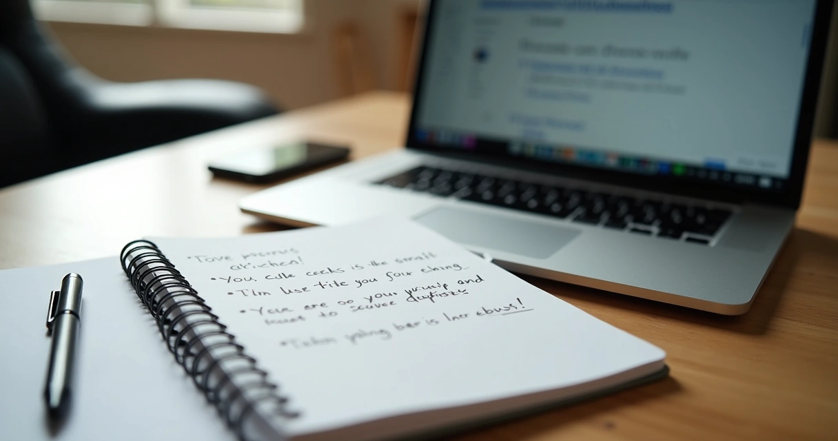 Notebook and laptop used to document workplace conflict in a quiet office
