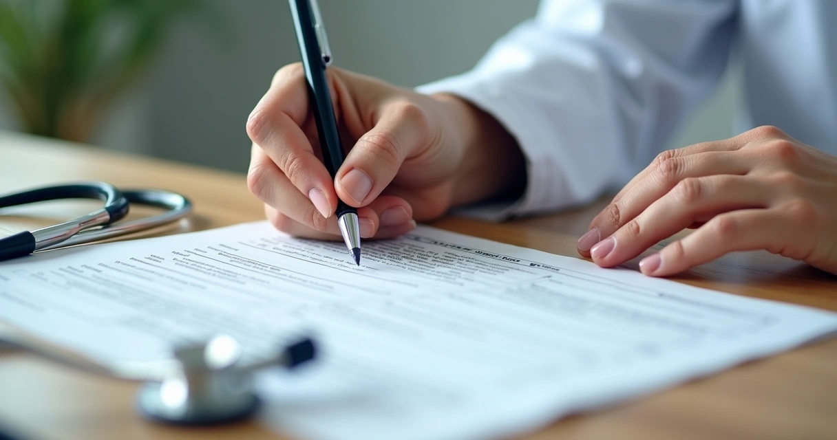 Assinatura de termo de recusa de tratamento médico em mesa de consultório 