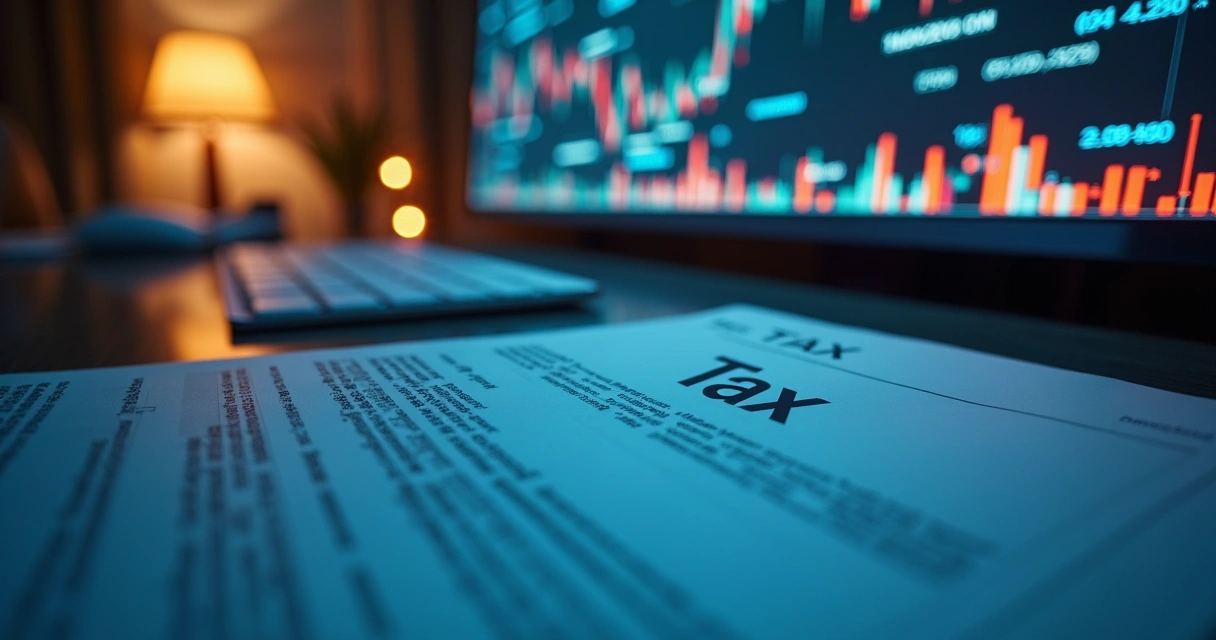 Documento fiscal digital visto em tela de computador luminosa com gráficos ao fundo 