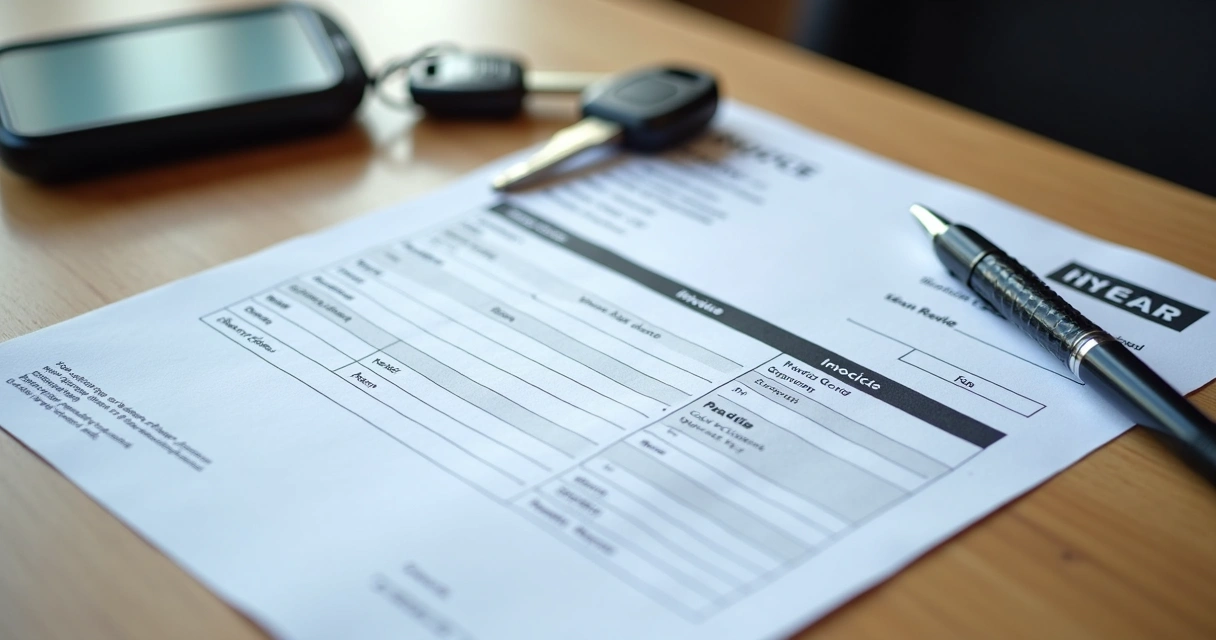 Nota fiscal e certificado de garantia de serviço automotivo sobre mesa