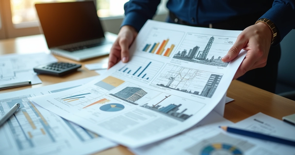 Laudo pericial de engenharia impresso sobre mesa de trabalho 