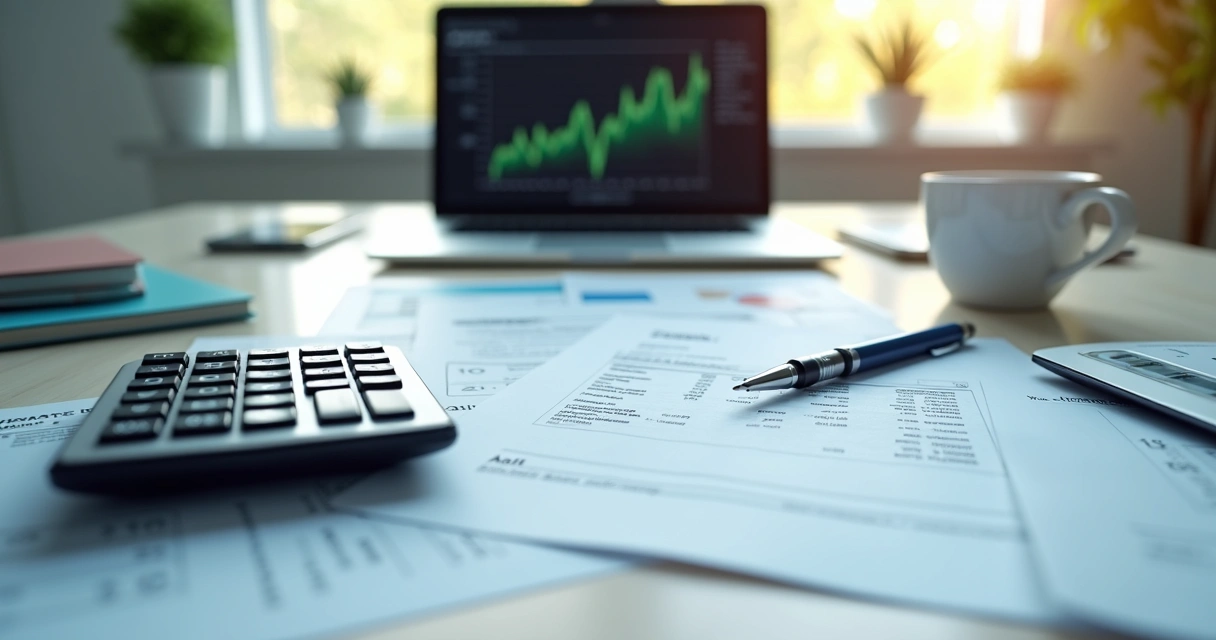 Documento de pagamento do DAS com calculadora e laptop em mesa de escritório organizada 