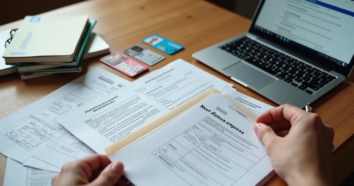 Documentos organizados sobre uma mesa para abertura de empresa