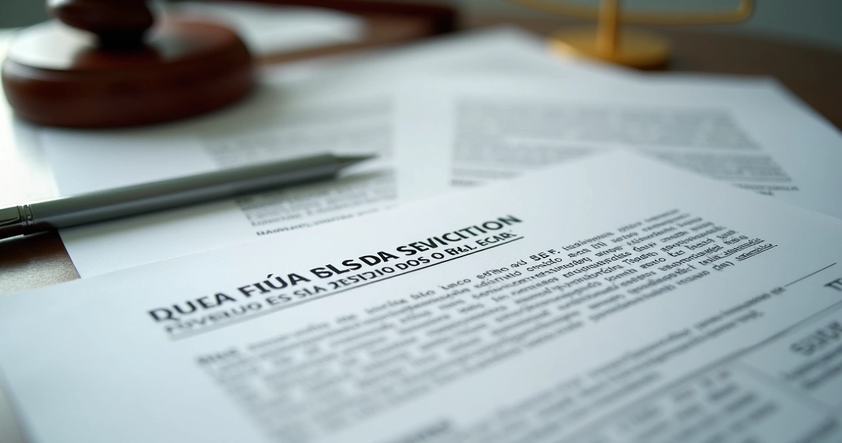 Mesa de escritório com documentos de despejo, carimbo e contrato 