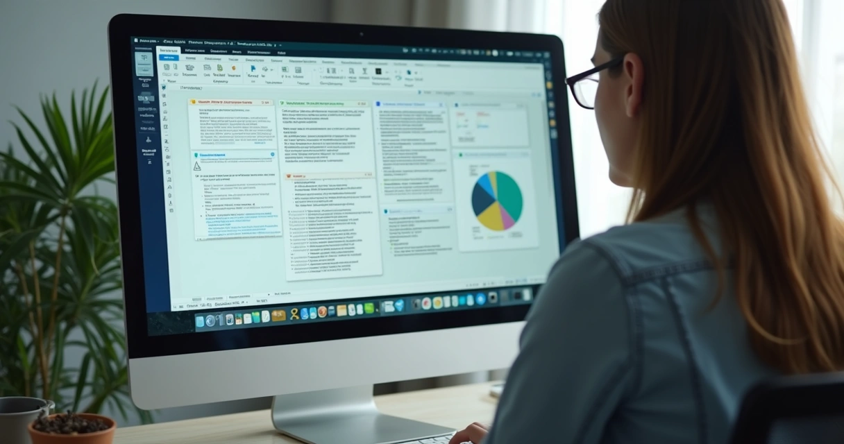 Profissional analisando documentos digitais ambientais em tela de computador 