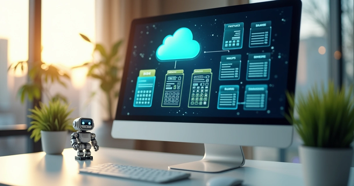 Documentos fiscais digitais organizados em nuvem e computador 