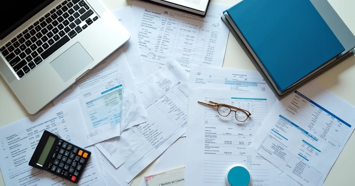 Documentos e calculadora sobre mesa de auditoria condominial