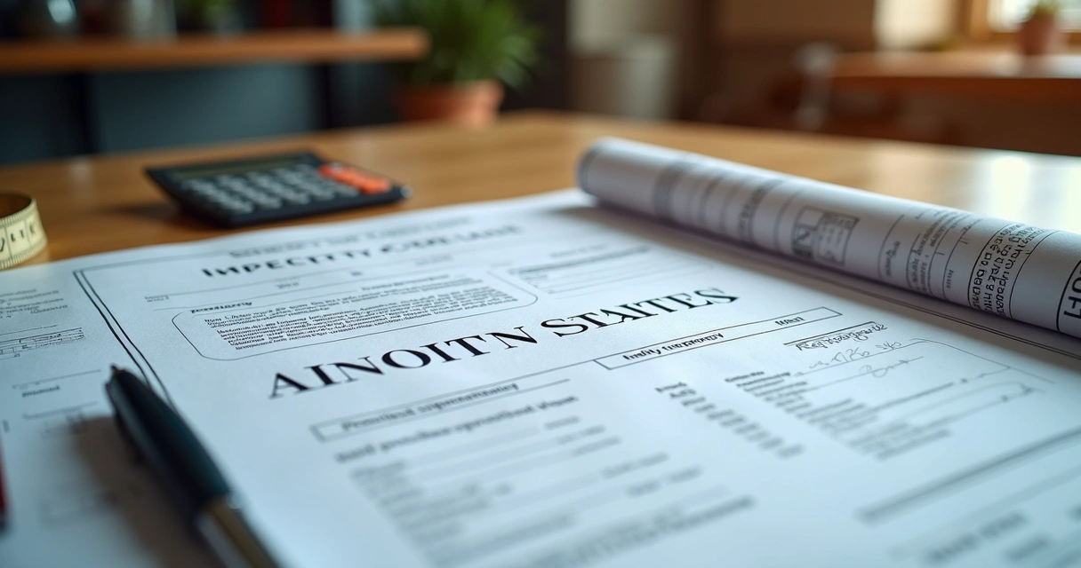 Documentos organizados para avaliação de imóvel em mesa de escritório 