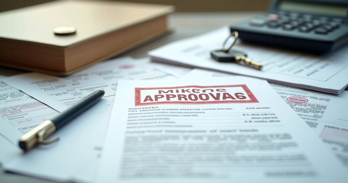 Documentos de financiamento imobiliário com carimbo de aprovado 