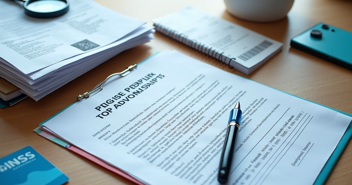 Documentos médicos e pessoais organizados para benefício do INSS