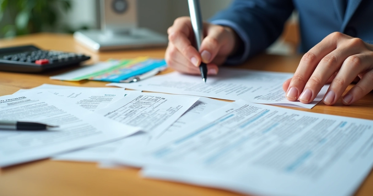 Documentos necessários para solicitação de um benefício previdenciário organizados sobre mesa clara 