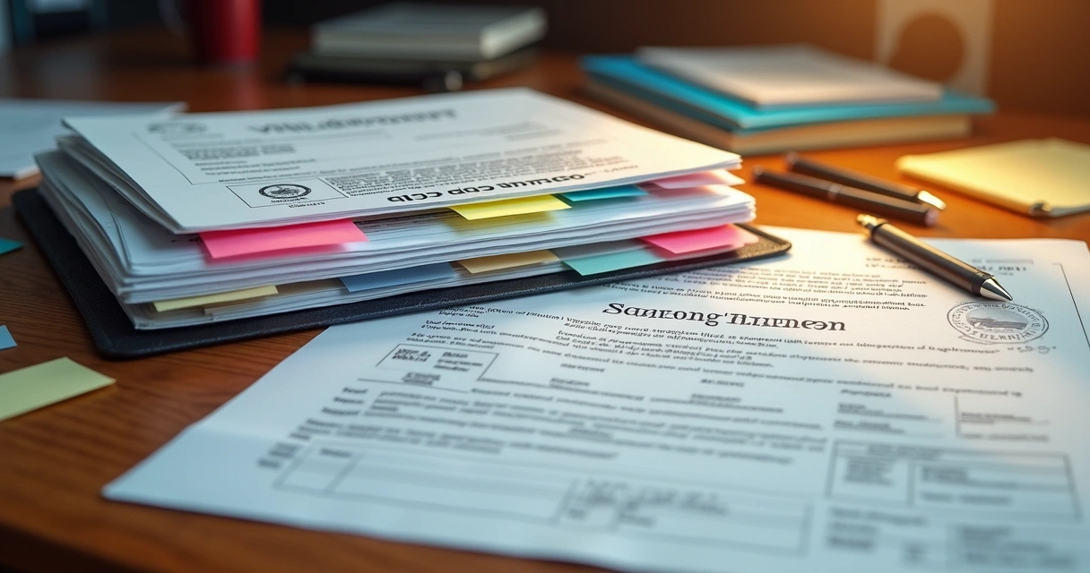 Certificados de treinamento e documentos de normas regulamentadoras empilhados