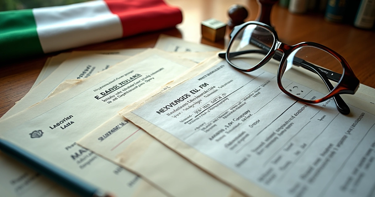 Certidões e papéis organizados sobre uma mesa 