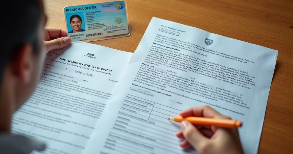 Documentos distribuídos sobre uma mesa, incluindo CNH, laudo médico e formulário de solicitação