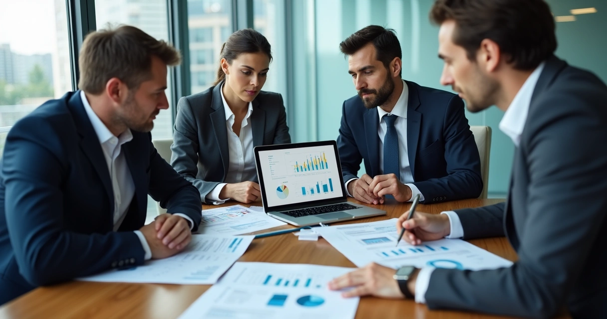 Equipe analisando documentos de compliance em uma reunião 