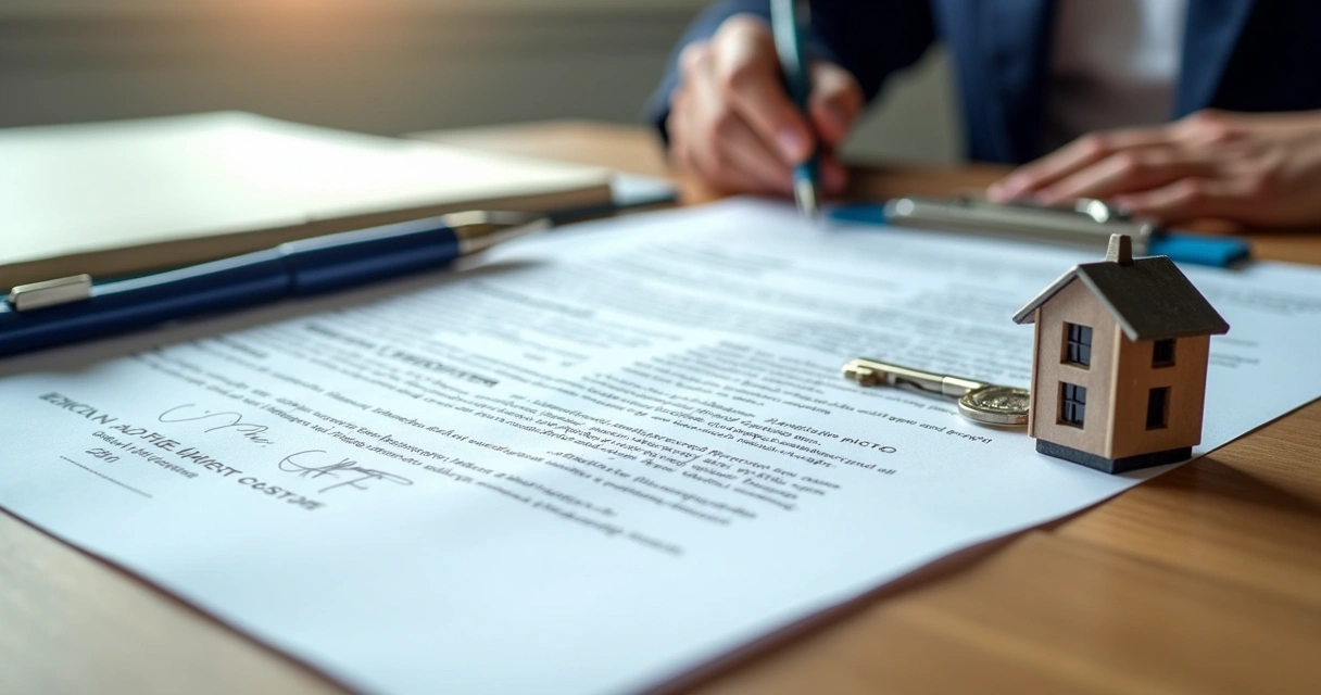 Documentos de compra de imóvel com chave e carimbo de aprovação 