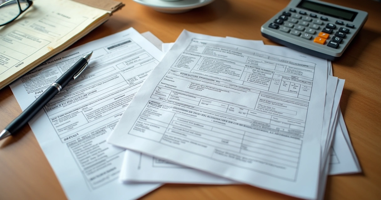 Documentos de comprovação para imposto de renda organizados em uma mesa. 
