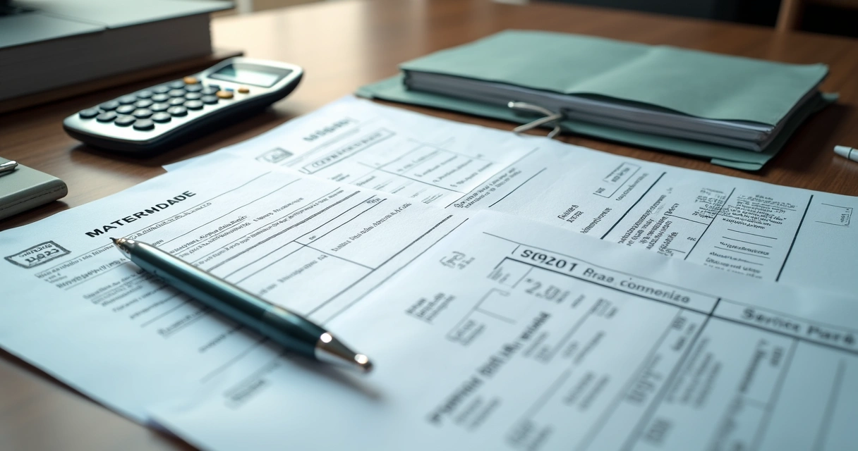 Mesa com recibos, extratos bancários e notas fiscais organizados lado a lado 