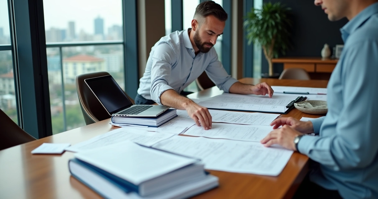 Síndico reunindo documentos e laudos técnicos do condomínio 