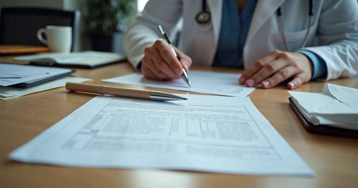 Pessoa organizando documentos médicos e negativa do plano 